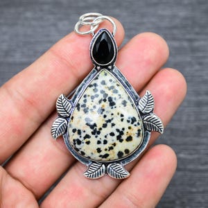 Dainty Dalmatian Jasper Pendant: 925 Sterling Silver Pear Gemstone