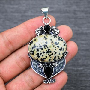 Elegant Dalmatian Jasper Gemstone Pendant 925 Starling Silver Pendant Fine Handmade Jewelry Gift For Her Christmas Gift Boho Jewelry