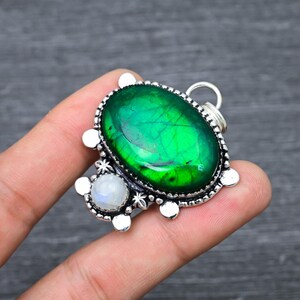 Beau pendentif de créateur flash vert pendentif labradorite 925 pendentif en argent étourneau pierre de lune pendentif mauvais oeil bijoux cadeau pour elle