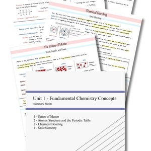 Fundamentals of Chemistry | 4 Topics | Handwritten 1-Page Summary Sheets | IGCSE, O-Levels, Middle School | Aesthetic Notes