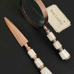 Magnifying Glass & Letter Opener Set - Vintage Style Mother of Pearl Magnifying Glass with Letter Opener - Decorative Desktop Gift Set