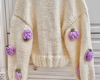 Pnkimera Lilac Roses Cardigan Chunky Cropped Cardigan for Pnkimera Lilac Roses Cardigan Chunky Cropped Cardigan for