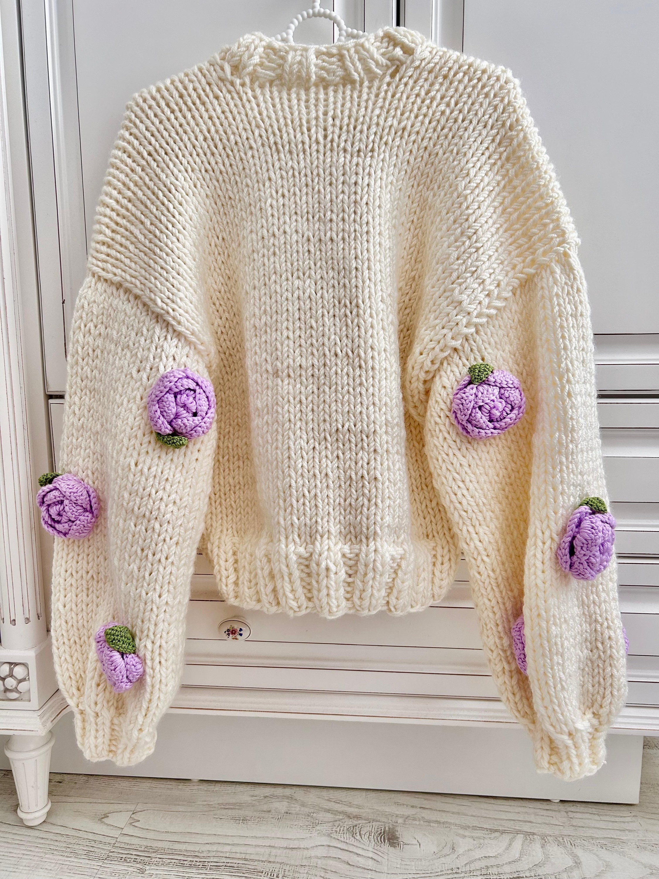 Pnkimera Lilac Roses Cardigan Chunky Cropped Cardigan for