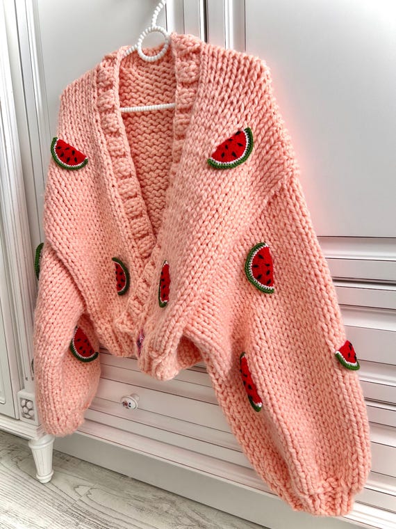 Watermelon Knit Cardigan: Chunky Cropped Knitwear - Etsy