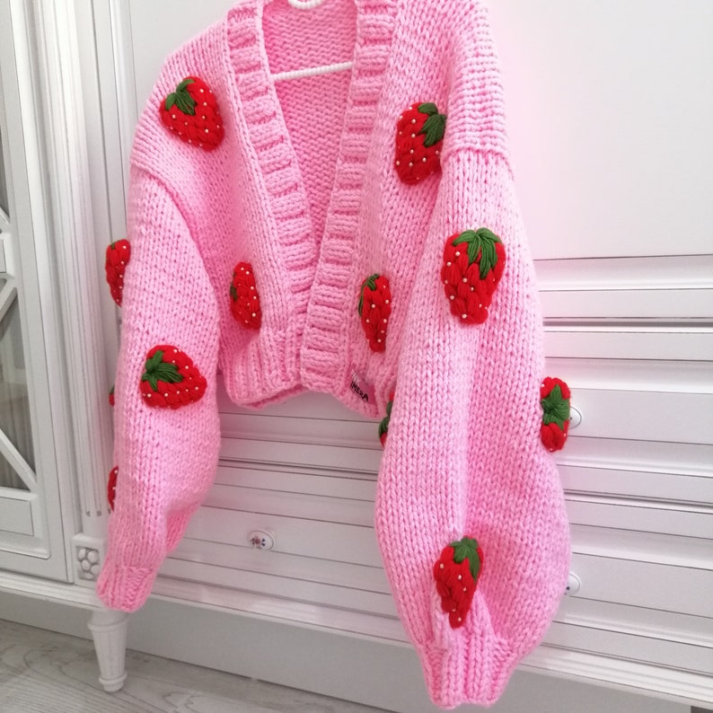 Piper Cardigan - Embroidered Pink Strawberry