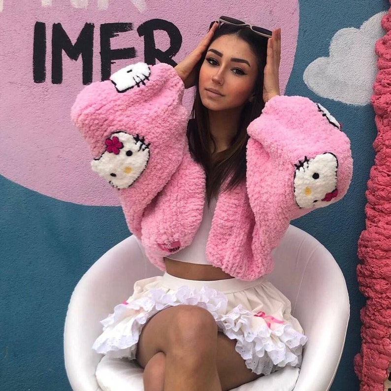 Pnkimera Hello Cardigan Kitty Cardigan Pink Cardigan Etsy