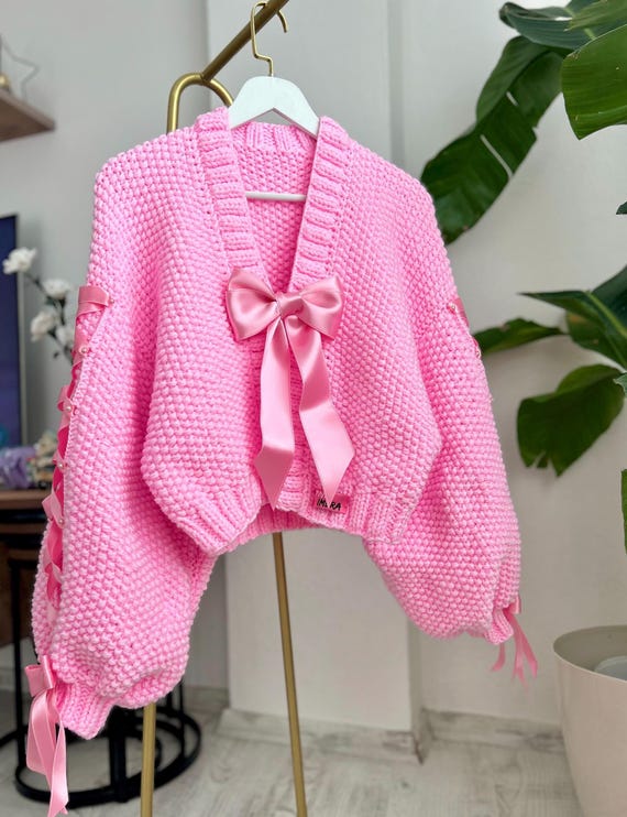 Elegant Sheer Ribbons Pink Fluffy Sweater Elegant Sheer Ribbons Pink Fluffy Sweater