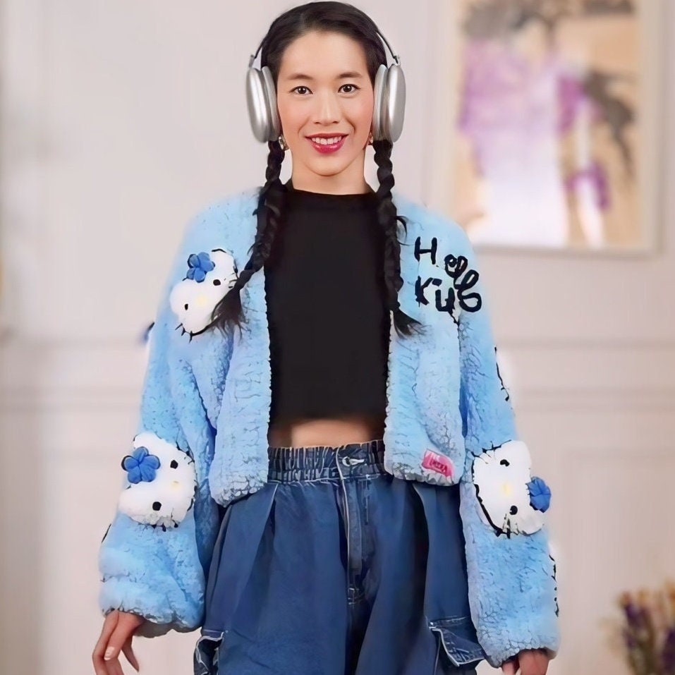 Handmade Blue Angel Kitty Cardigan: Kawaii Y2K Fluffy Knit - Etsy