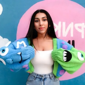 Pnkimera, Monster, Uni-Strickjacke, Cartoon-Strickjacke, Herbststrickjacke, 3D-Strickjacke, bunte Strickjacke, Monster-Strickjacke, Y2k Clothing