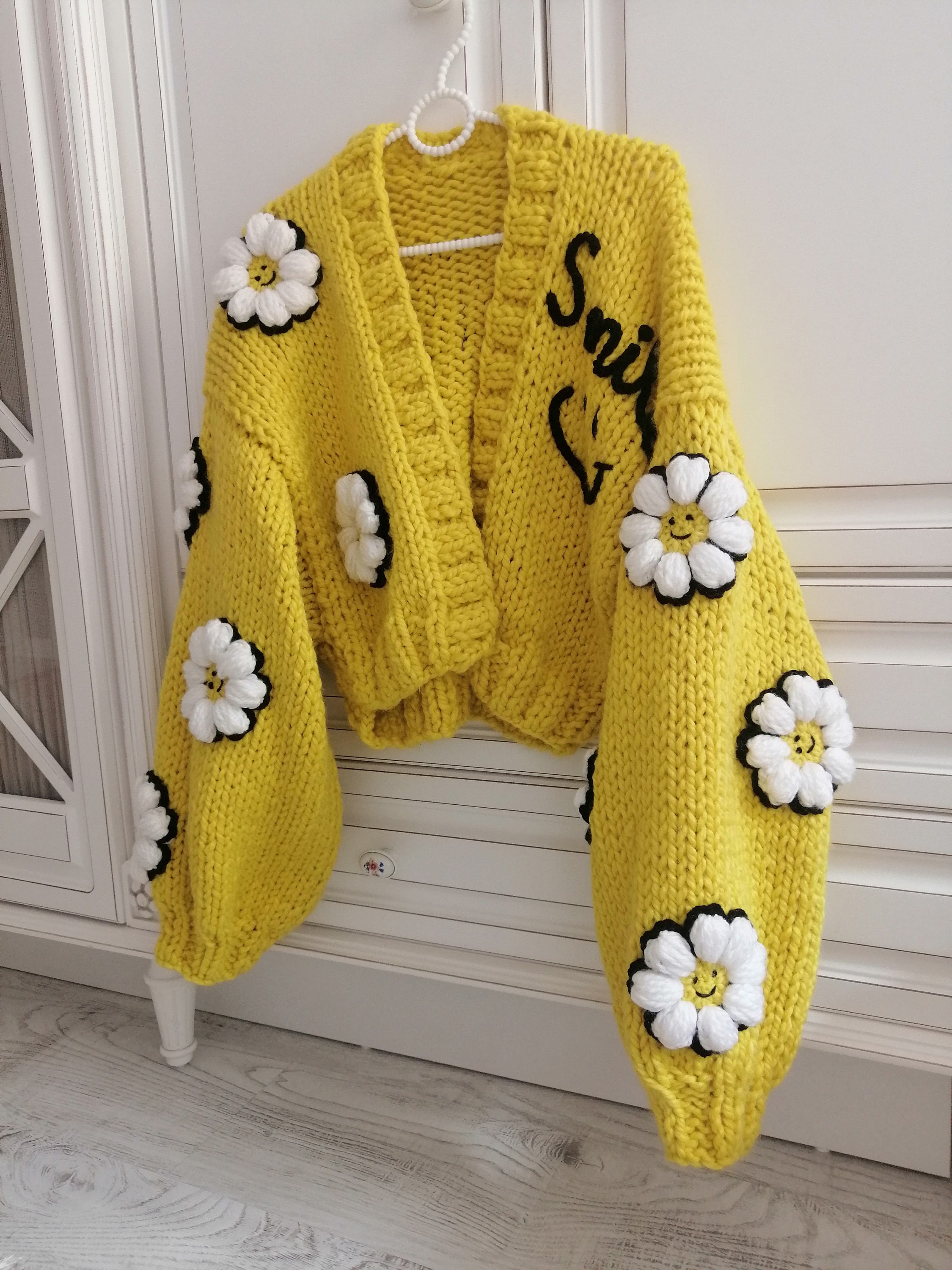 Yellow Daisy Cardigan – Smile Everyday Knit Sweater - Etsy
