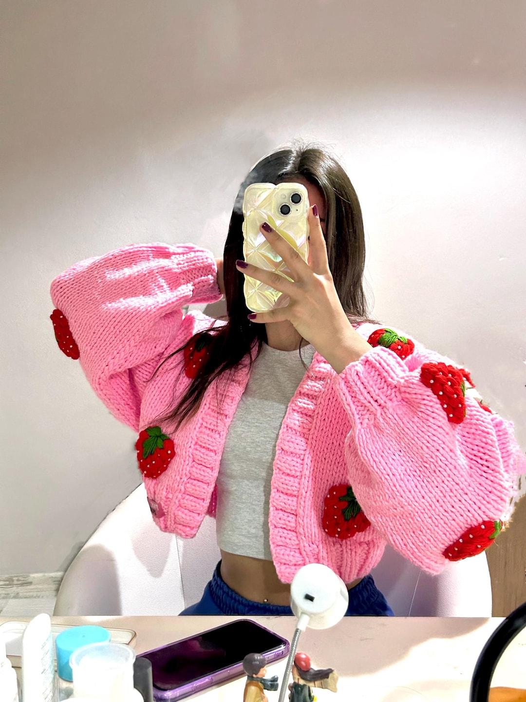 WS Pink  Berry Oversized Cardigan