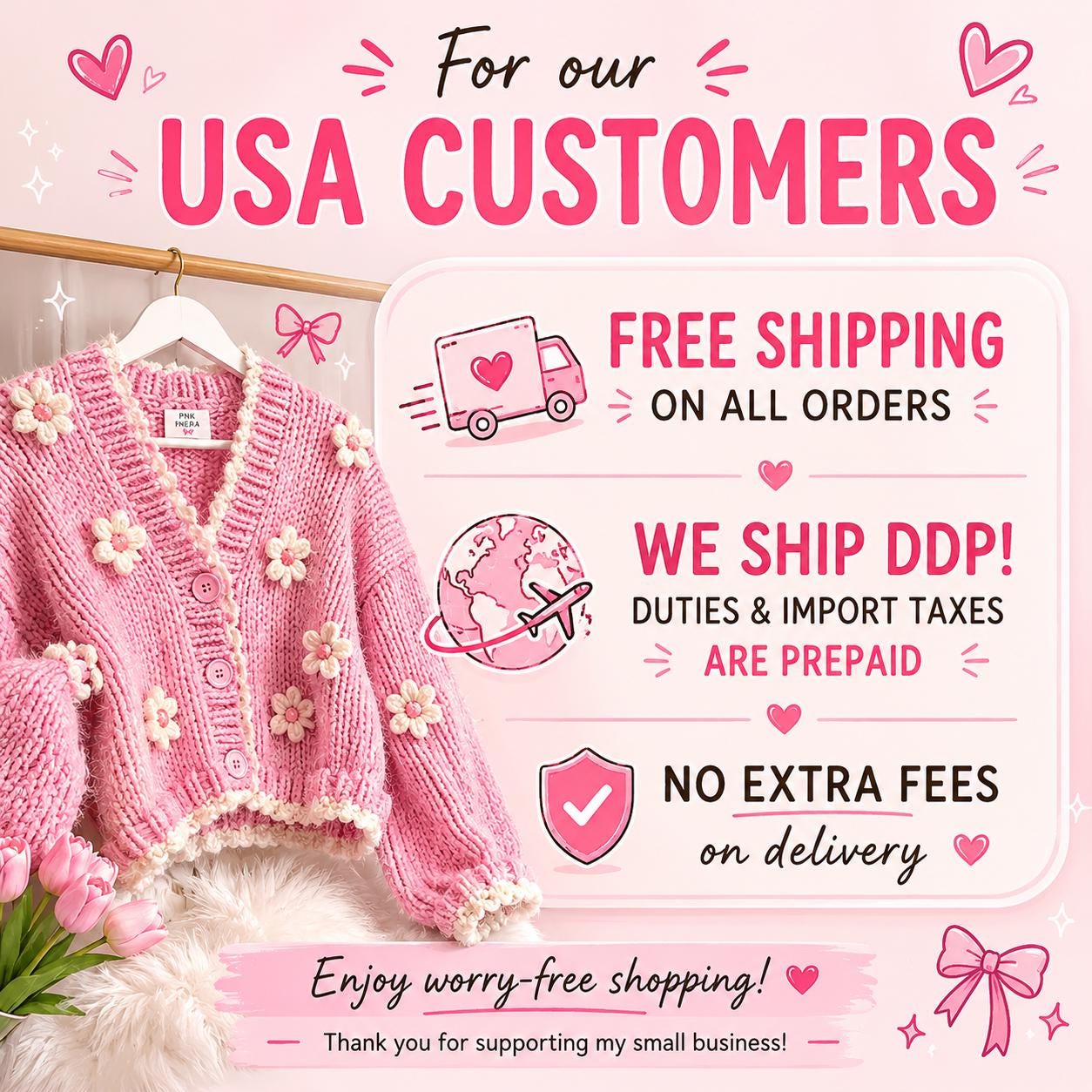 Pink Bow Cardigan With Ribbon & Pearls, Coquette Aesthetic Chunky