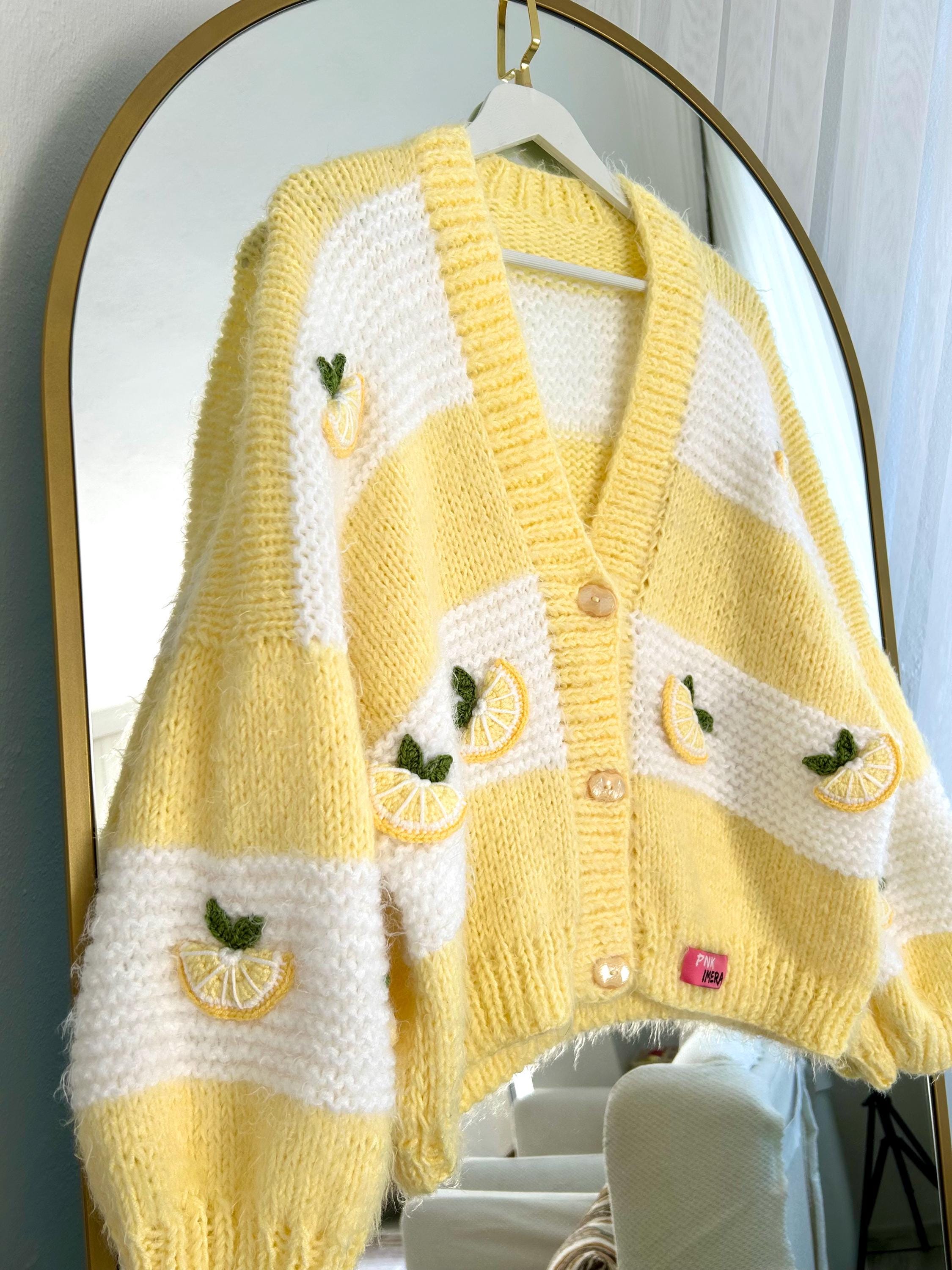 Pnkimera Hand‑knitted Lemon Cardigan | Yellow & White Striped