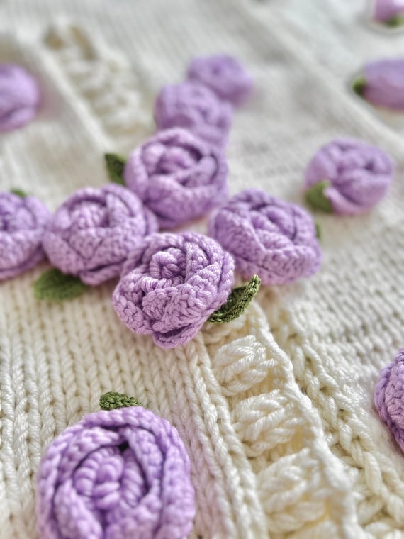 Pnkimera Lilac Roses Cardigan Chunky Cropped Cardigan for Pnkimera Lilac Roses Cardigan Chunky Cropped Cardigan for