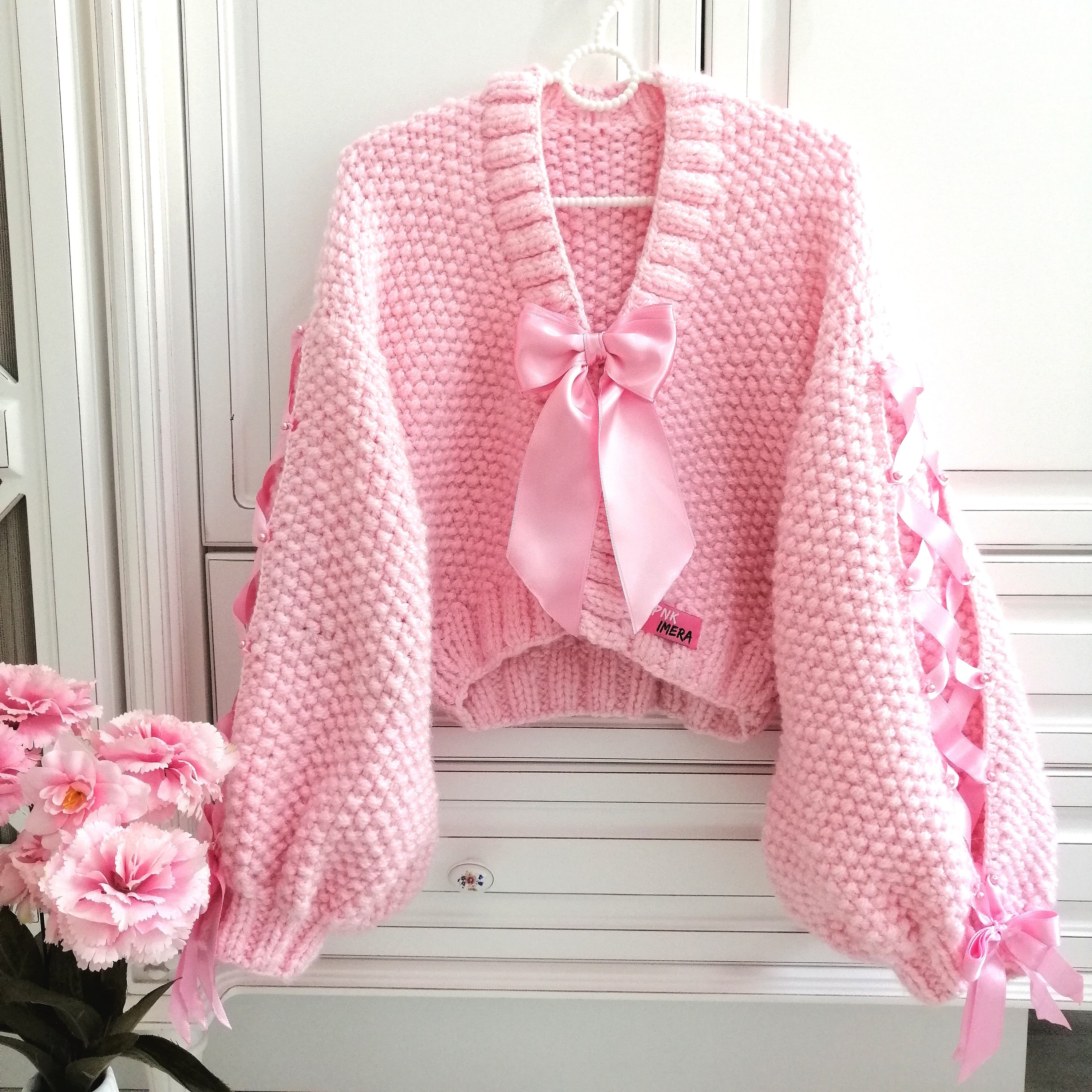 トップス rosymonster silksatin ribbon cardigan Pnkimera, Ribbon Cardigan,bow Cardigan, Wool Cardigan With