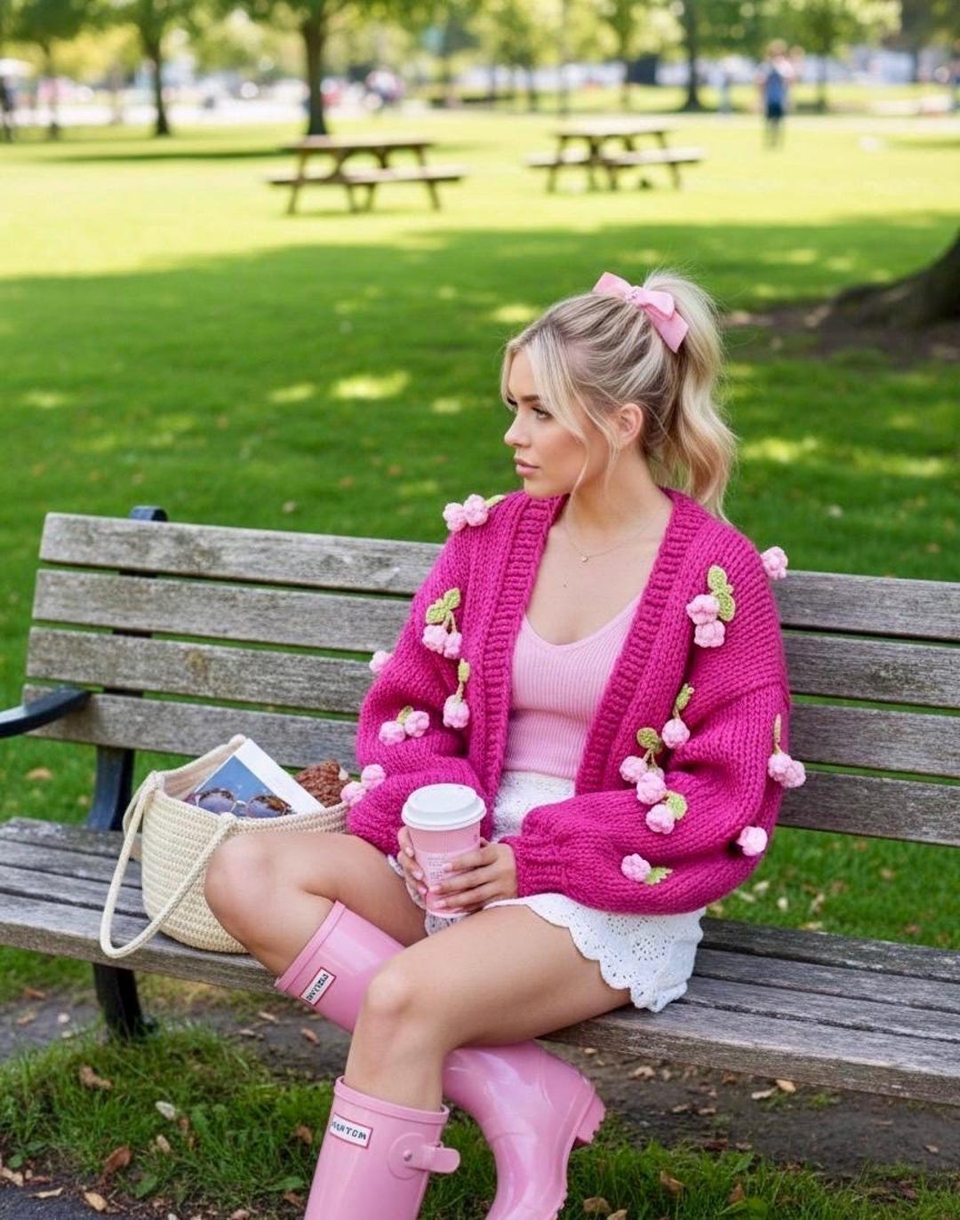 Pink Cardigan | Handmade 3D Floral Knit Sweater | Coquette