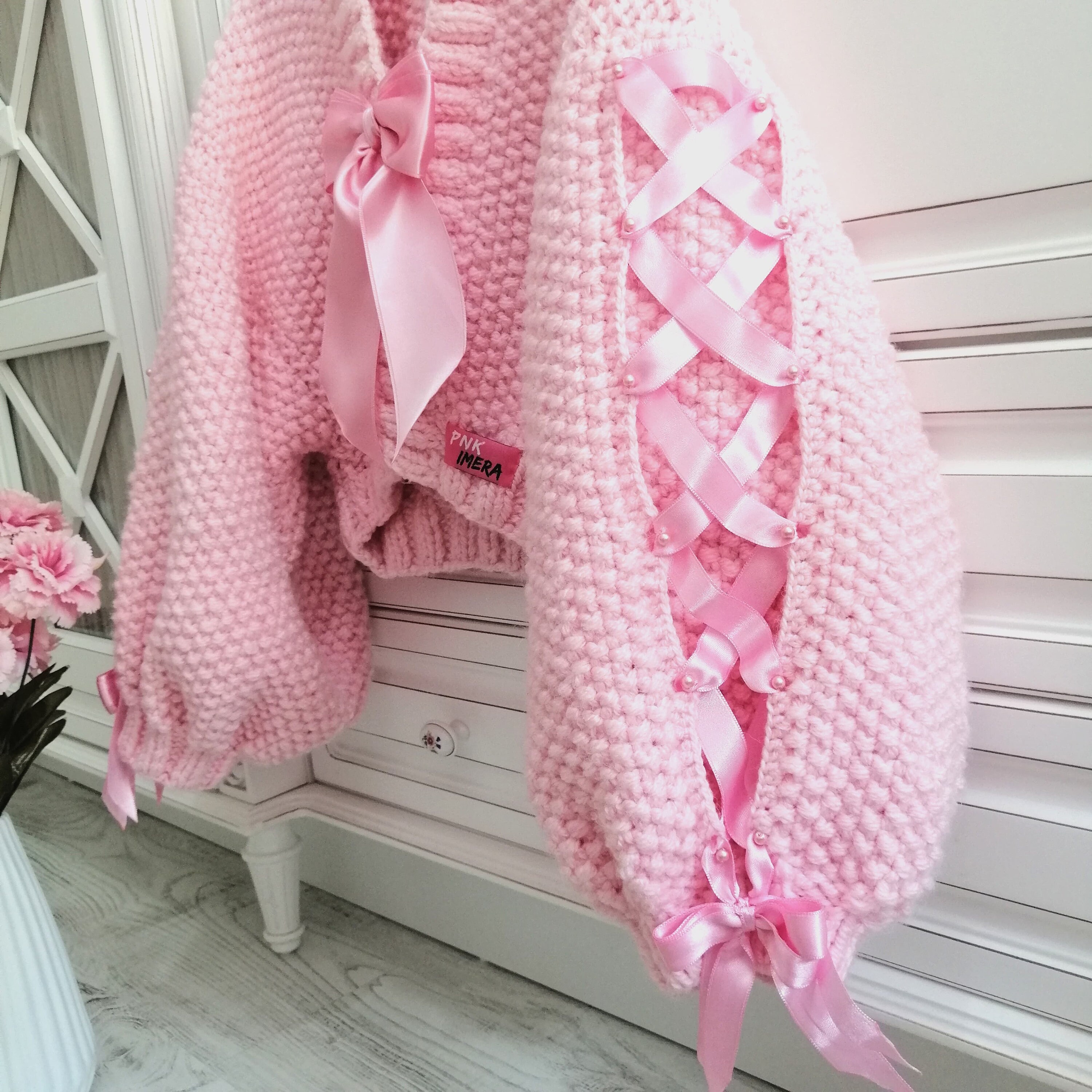 Pnkimera, Ribbon Cardigan,bow Cardigan, Wool Cardigan With
