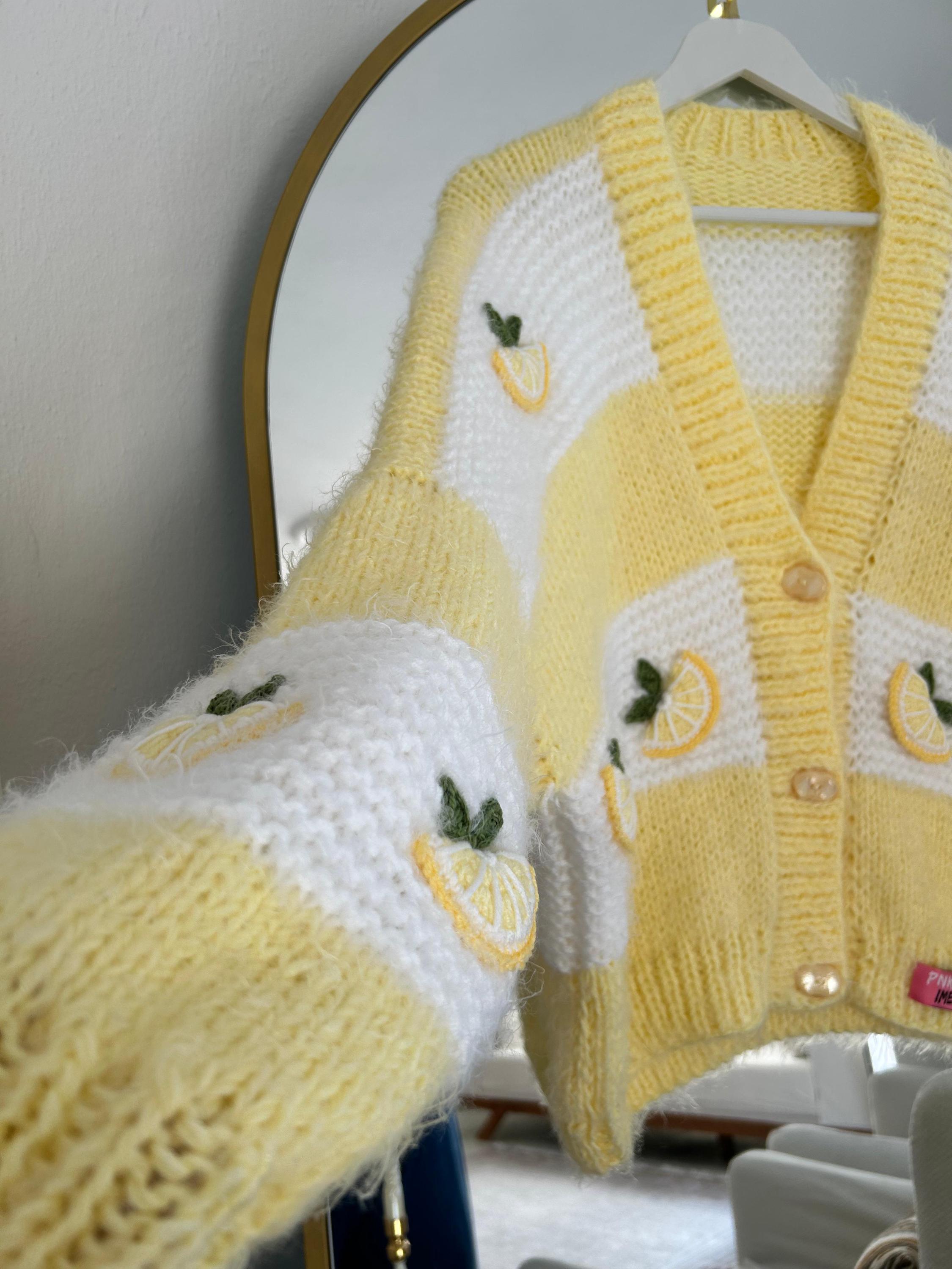 Pnkimera Hand‑knitted Lemon Cardigan | Yellow & White Striped