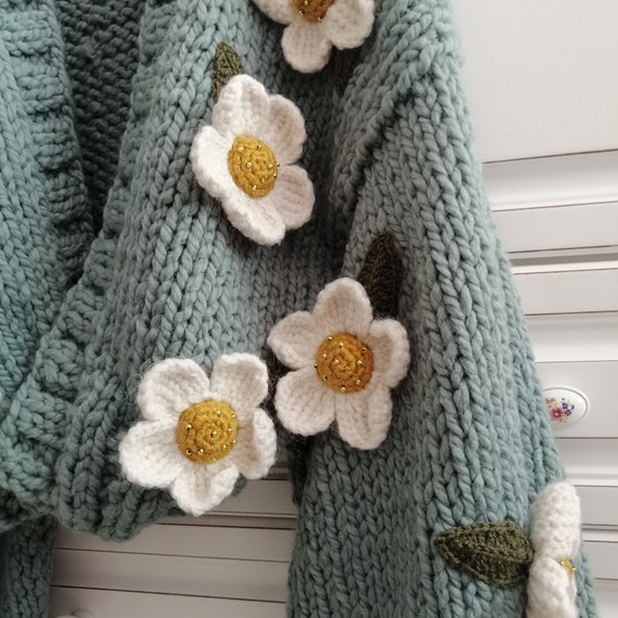 Pnkimera 3D Daisy Cardigan, Daisy Knit Jacket, Pink Daisy Pnkimera 3D Daisy Cardigan, Daisy Knit Jacket, Pink Daisy