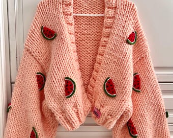 Cárdigan de punto con estampado de sandía: Prenda de punto gruesa y corta.