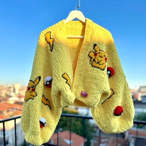 PNKİMERA. Cárdigan de Pika Pi.ka.chu. Cárdigan de Pokeball. Cárdigan amarillo bonito. Cárdigan kawaii. Cárdigan de ratón bonito. Cárdigan de dibujos animados.