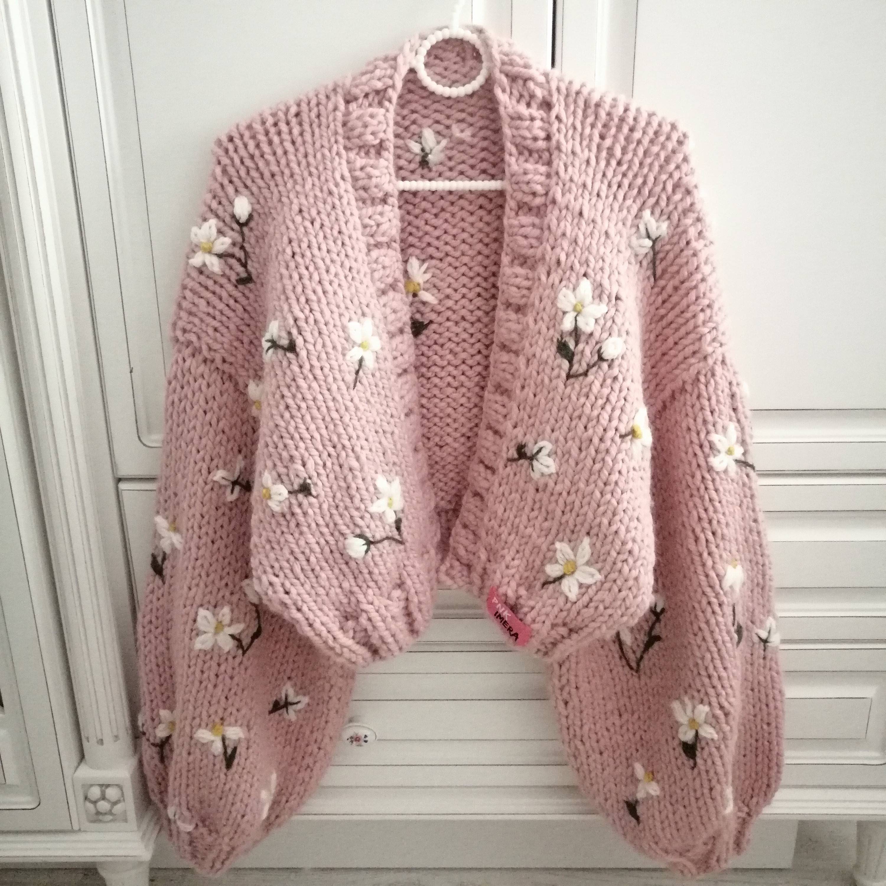 Pnkimera, Pink Floral Embroidered Cardigan, Elegant Hand Pnkimera, Pink Floral Embroidered Cardigan, Elegant Hand