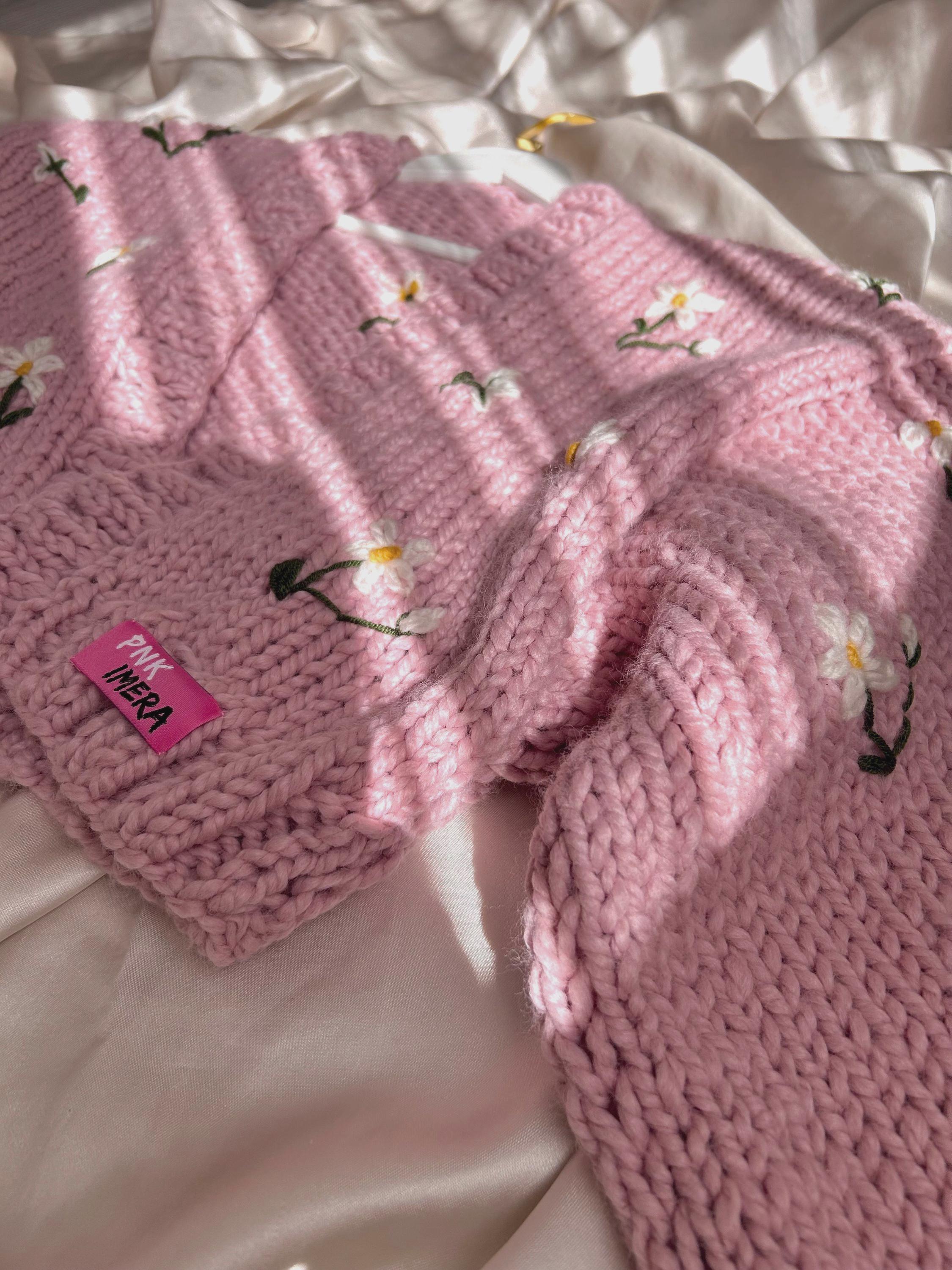 Embroidered long-sleeve cardigan - Pink | Hermès Singapore