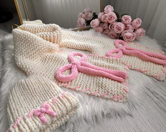 Handmade Pink Ribbon Scarf and Beanie Set for Women - Etsy