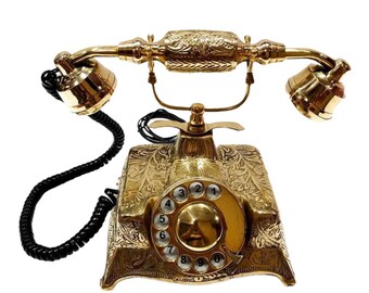 Brass Vintage Rotary Phone Old Fashioned Telephone French Victorian, Antique Brass Rotary Dial Telephone/Landline phone