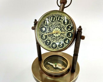 Vintage Style Brass Table Top Clock, Double Face Table Decor Clock, Home Decor, Room Decor, Office Decor, Gift Item