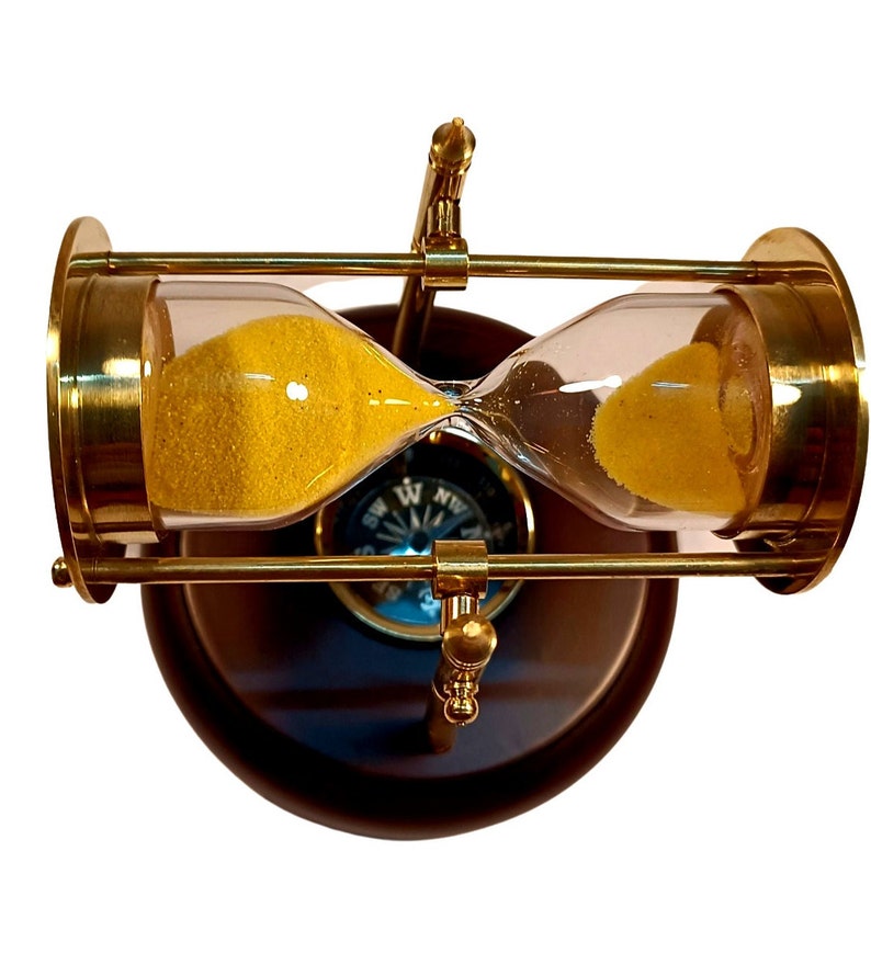 Hourglass, Sand Timer With Wooden Base, Rotating Nautical Hour Glass