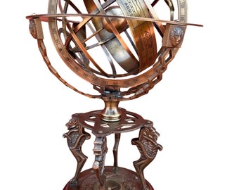 Armillary Sphere Antique Look Brass Globe With Compass at Base 18 Inches - Armillary sphere for Garden - Armillary sphere for office desk