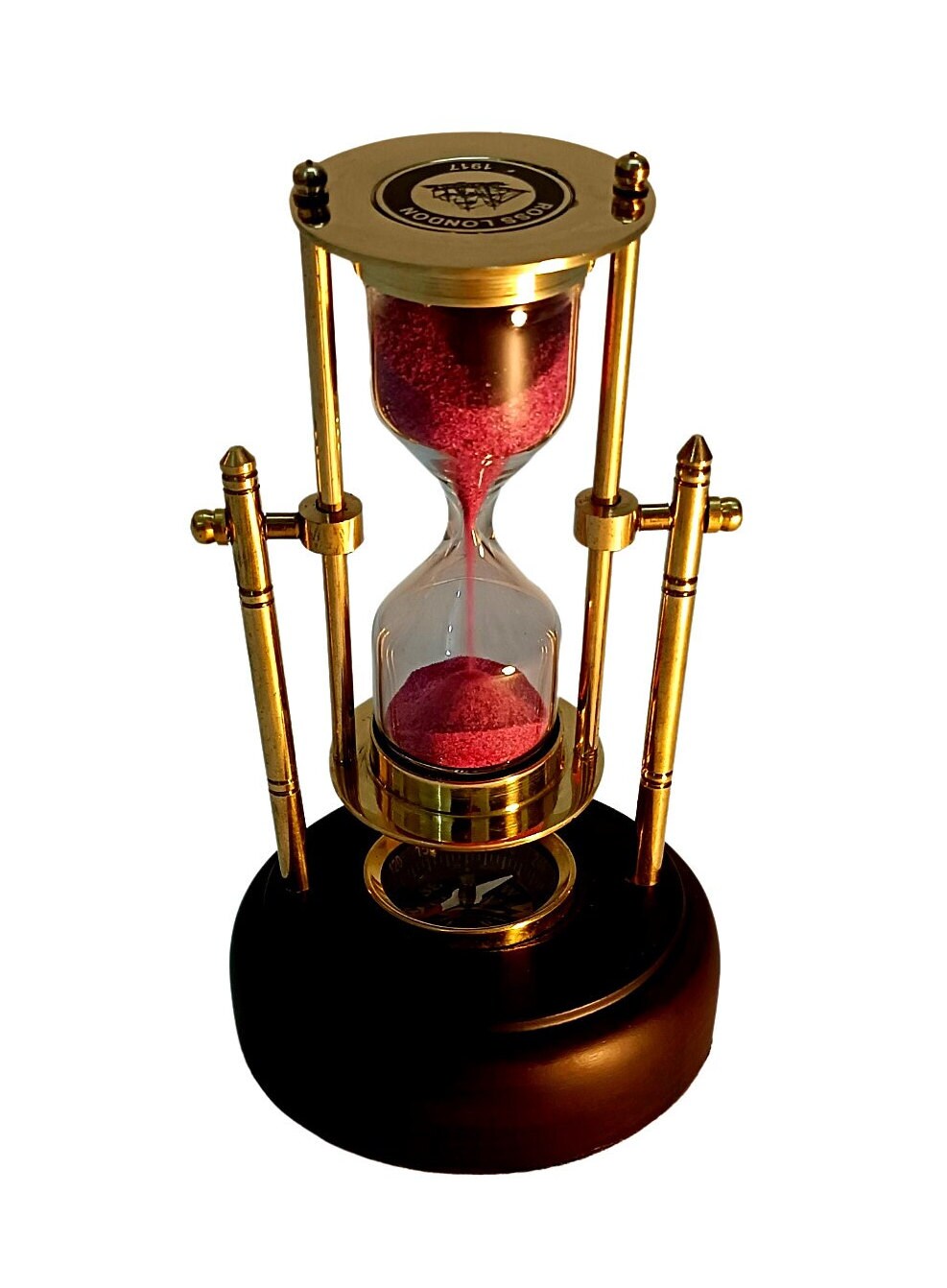 Hourglass, Sand Timer With Wooden Base, Rotating Nautical Hour Glass