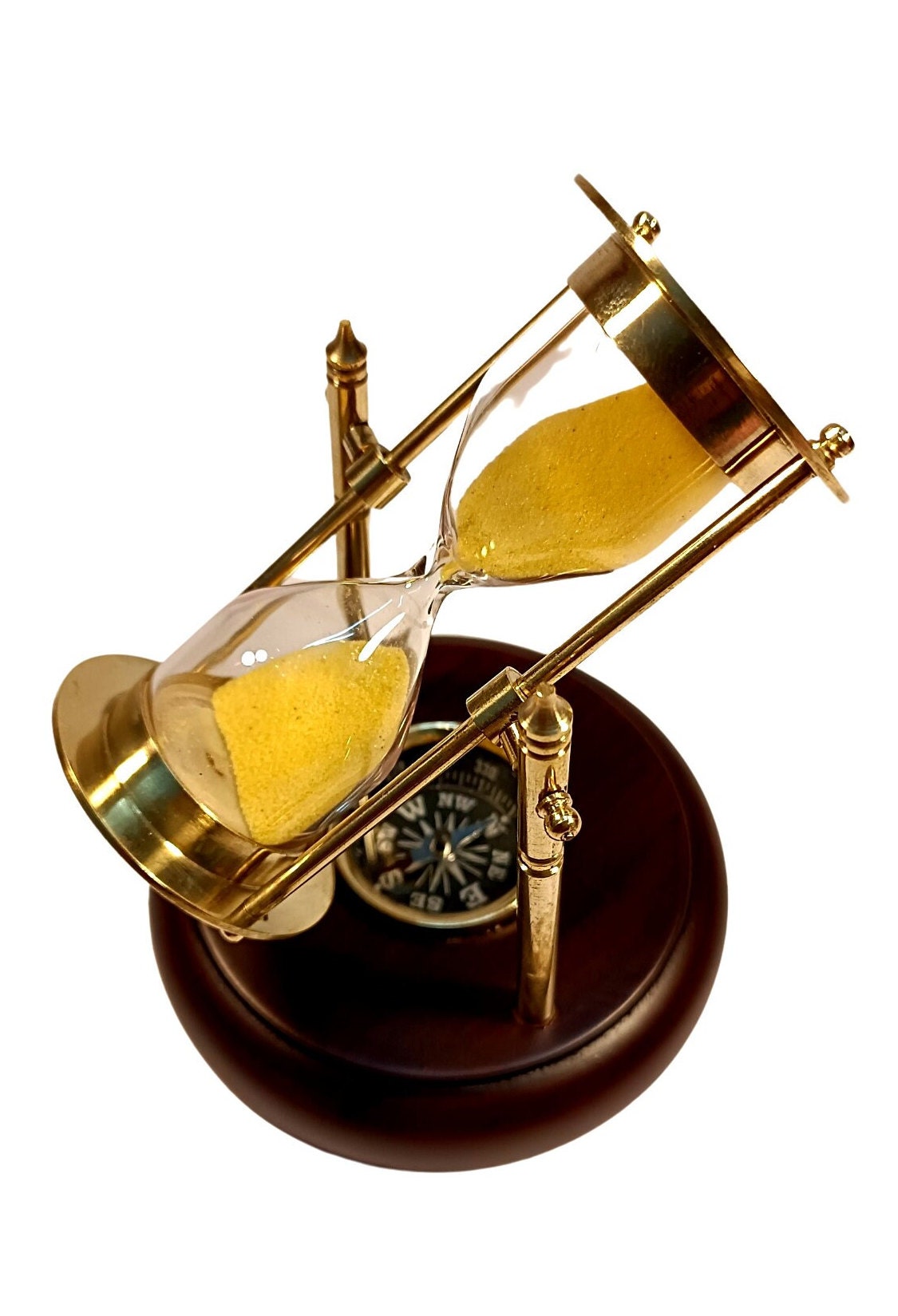 Hourglass, Sand Timer With Wooden Base, Rotating Nautical Hour Glass