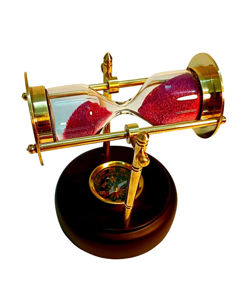Hourglass, Sand Timer With Wooden Base, Rotating Nautical Hour Glass