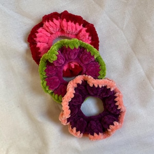 Crochet Velvet Scrunchies: Set of 3 Plush Hair Ties
