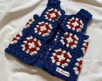 Granny Square Baby Waistcoat, Baby Waistcoat, Baby Vests, Crochet Baby Vest, Navy Blue Baby Waiscoat, Baby Clothes, Crochet Baby Clothes