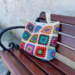 Handmade Granny Square Crochet Tote Bag