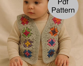 Granny Square Crochet Baby Vest Pattern (PDF)