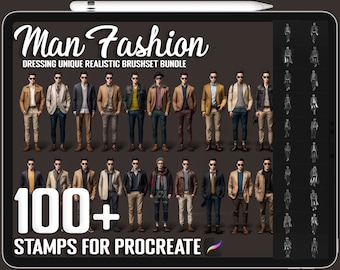 Oltre 100 francobolli Procreate Man Fashion Dressing, pennelli per abiti per Procreate, download digitale istantaneo