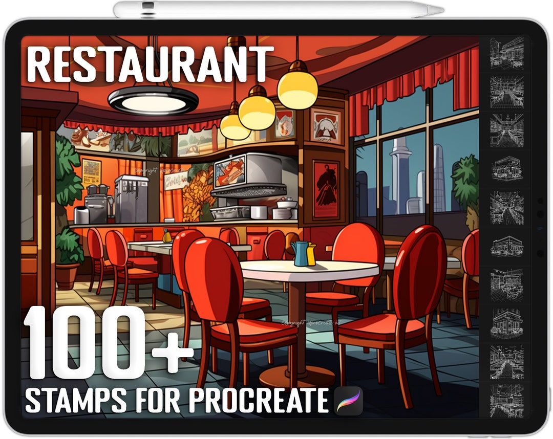 100 Procreate Restaurant Stamps, Restaurant Guide Brushes for Procreate