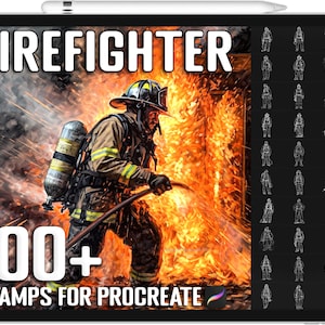 Mais de 100 selos Procreate FireFighter, pincéis realistas de FireFighter para Procreate, download digital instantâneo