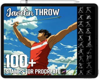 Más de 100 sellos de lanzamiento de jabalina para Procreate, potentes pinceles atléticos para Procreate, descarga digital instantánea