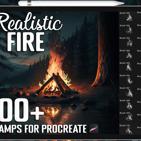 Procreate Realistic Fire Stamps, Fire Brushes for Procreate, Instant Digital Download