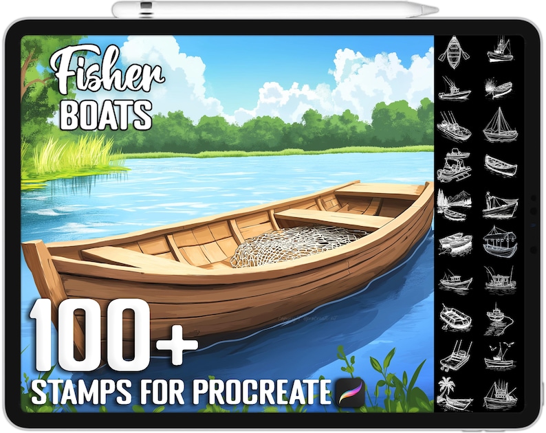 100+ Procreate Fisher Boat Stamps, Nautical Boat Brushes for Procreate ...