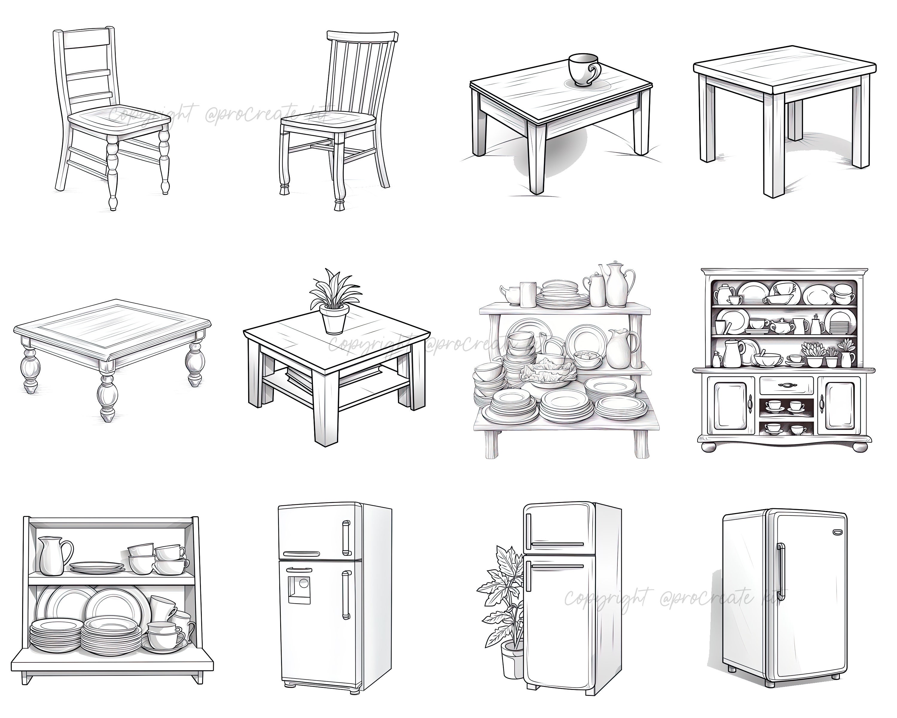 100+ Procreate Home Furniture Stamps, Realistic Home Furniture Brushes ...