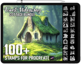 100+ Procreate Forest Hideaway Cottage Stamps, Realistic Brushes for Procreate, Instant Digital Download