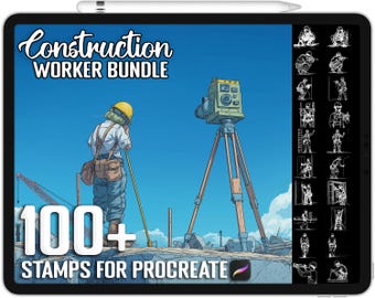 100+ Procreate Construction Worker Stamps, Realistic Brushes for Procreate, Instant Digital Download