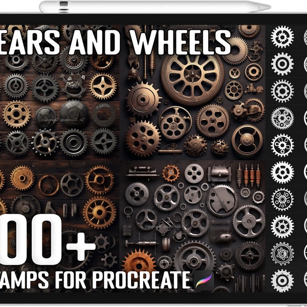 100+ Procreate Gears and Wheels Stamps, Gears and Wheels Brushes for Procreate, Téléchargement numérique instantané