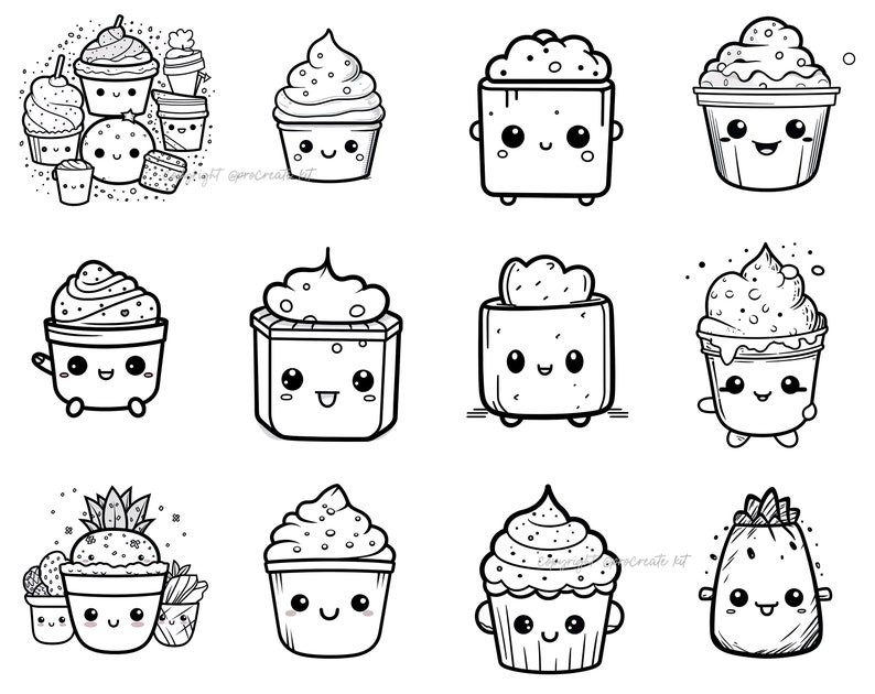 100+ Procreate Kawaii Food Items Stamps, Cute Kawaii Food Brushes for ...